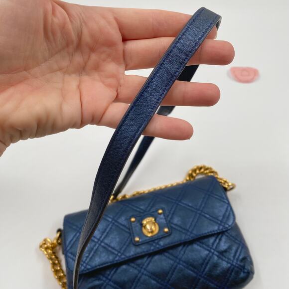 Marc Jacobs Small Single Crossbody Bag Quilted Metallic Midnight Blue Y2K Mini - Picture 5 of 14